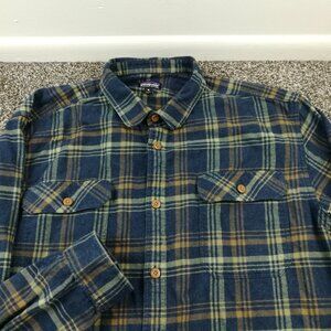2021 Patagonia Shirt Fjord Flannel L/S Button Up Blue Plaid Mens XL